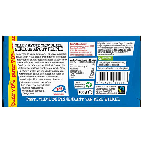 Tony's Chocolonely tablette de chocolat noir 70% 180 grammes 137166 - 4
