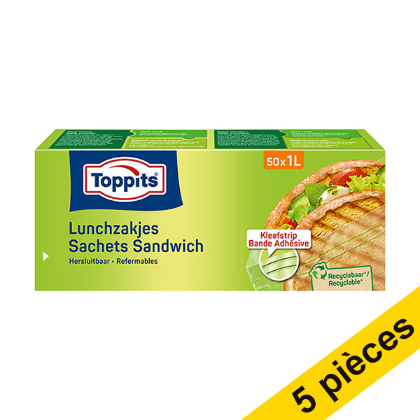 Offre : 5x Toppits sachets sandwich refermables 1 litre (50 pièces) STO05009 - 1