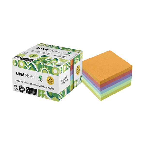 UPM notes autocollantes recyclées cube en 5 couleurs (450 feuilles) 303229 - 1