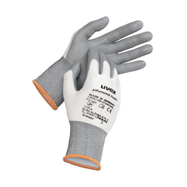 Uvex Phynomic Foam gant de travail taille 8/M (10 paires) - gris/blanc 19115008 SUV00004 - 1