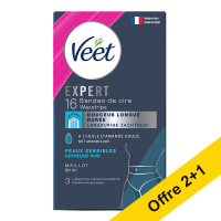 Offre : 3x Veet Expert bandes de cire froide maillot peaux sensibles (16 pièces) SVE01051