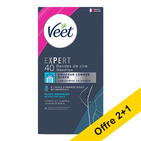 Offre : 3x Veet Expert bandes de cire froide corps et jambes peaux normales 40 pièces) SVE01053 - 1