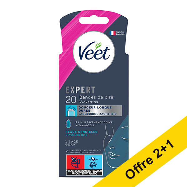 Offre : 3x Veet Expert bandes de cire froide visage peaux sensibles (20 pièces) SVE01052 - 1
