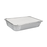 Barquette snack pour festival en aluminium avec couvercle en carton 210 x 150 x 40 mm (25 pièces) 423554
