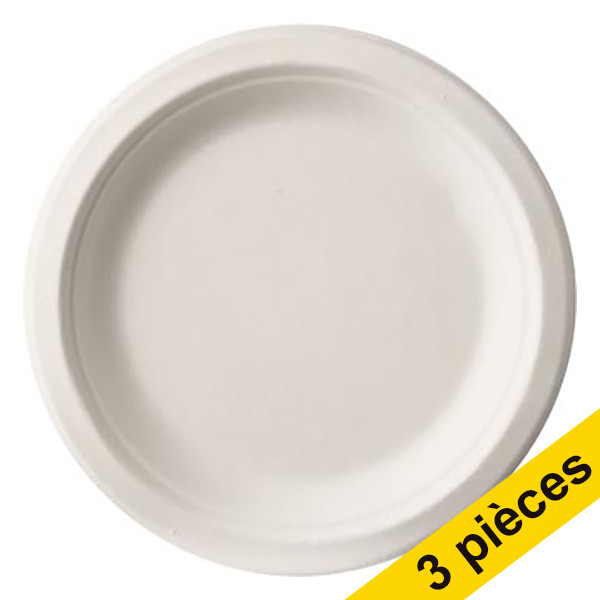 Offre : 3x assiette jetable en canne à sucre 23 cm (50 pièces) - blanc 423150 - 1