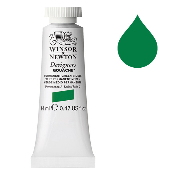 Winsor & Newton Designers gouache 484 (14 ml) - vert permanent moyen 0605484 410629 - 1