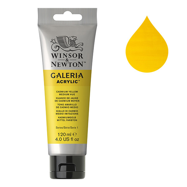 Winsor & Newton Galeria peinture acrylique (120 ml) - 120 nuance de jaune de cadmium moyen 2131120 410128 - 1