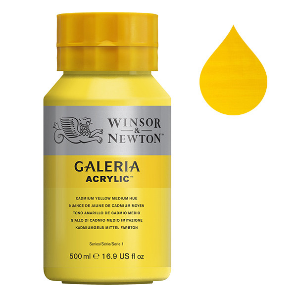 Winsor & Newton Galeria peinture acrylique (500 ml) - 120 nuance de jaune de cadmium moyen 2150120 410068 - 1