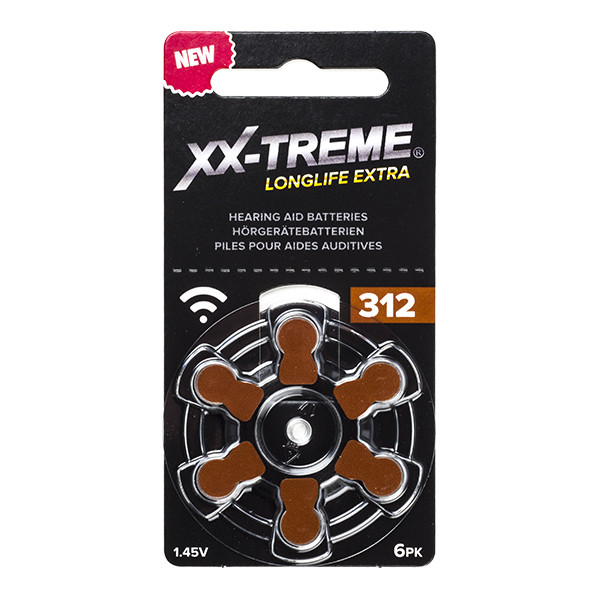 XX-TREME Longlife Extra 312 / PR41 / pile pour aides auditives 6 pièces (marque 123accu) - marron 12A 312A 312AE 312DS 312HPX A1200018 - 1