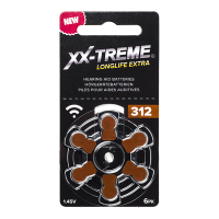 XX-TREME Longlife Extra 312 / PR41 / pile pour aides auditives 6 pièces (marque 123accu) - marron 12A 312A 312AE 312DS 312HPX A1200018