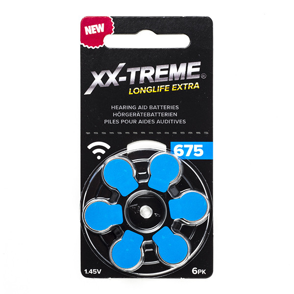 XX-TREME Longlife Extra 675 / PR44 / pile pour aides auditives 6 pièces (marque 123accu) - bleu 675A 675AE 675HPX 7003ZD AC675 A1200013 - 1