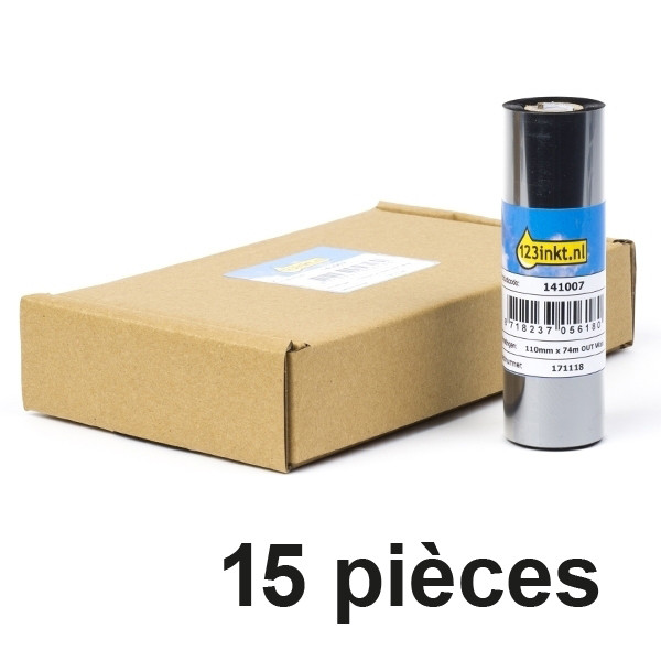 Offre : 15x Zebra 2300 (02300GS11007) ruban de cire 110 mm x 74 m (marque 123encre) 141523 - 1