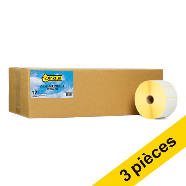 Offre : 3x Marque 123encre remplace Zebra Z-Select 2000D étiquettes (800262-125) 57 x 32 mm (12 rouleaux) 650712 - 1