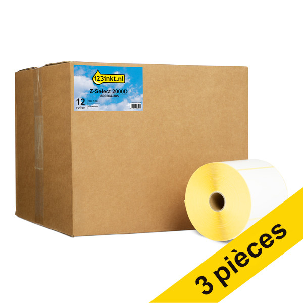 Offre : 3x Marque 123encre remplace Zebra Z-Select 2000D étiquettes (800264-305) 102 x 76 mm (12 rouleaux) 650724 - 1