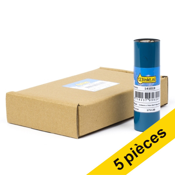Zebra Offre : 5x Zebra 3200 ruban de cire/résine (03200GS11007) 110 mm x 74 m (5 rubans) marque 123encre 03200GS11007C 650726 - 1