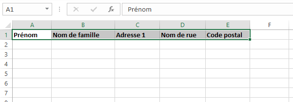 Screenshot van dikgedrukte kolomtitels in Excel