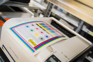 Page de test sur une imprimante, imprimée avec un toner de marque 123encre