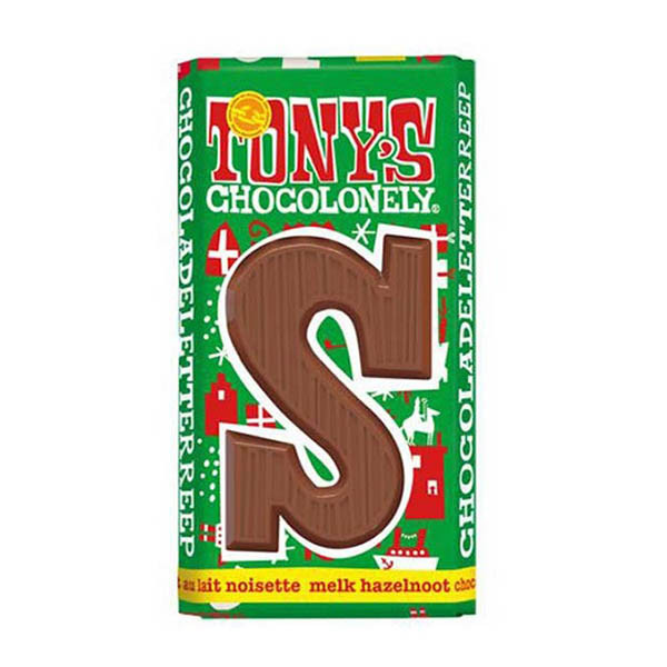 Tony's Chocolonely lettre S en chocolat au lait aux noisettes 180g
