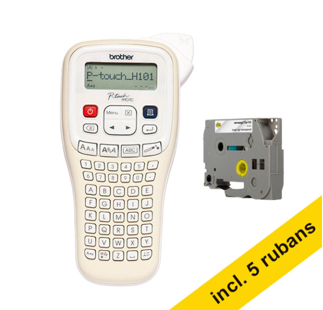 Brother PT-H101C système de lettrage + 5 rubans noirs sur transparent