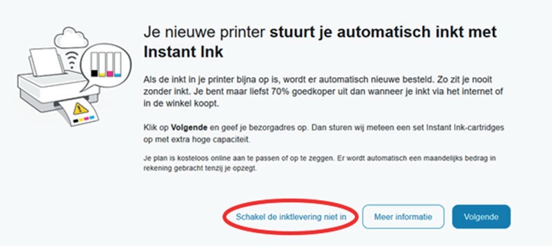 Ne pas activer la livraison d'encre